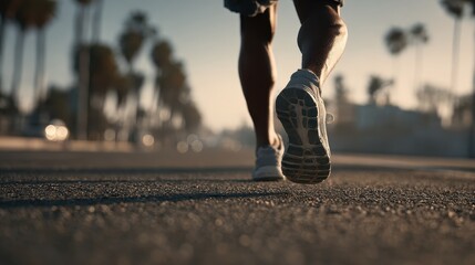 A man jogs barefoot on asphalt for health