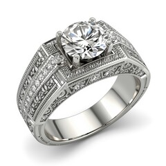 Elegant Platinum Diamond Engagement Ring with Intricate Engravings