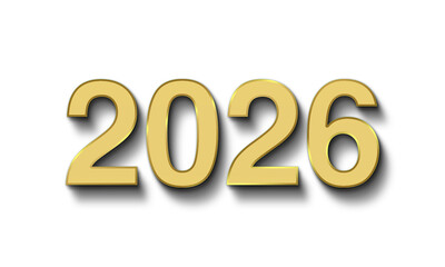 3D Gold Foil 2026 PNG, Golden Number Text for New Year Celebration and Festive Decoration