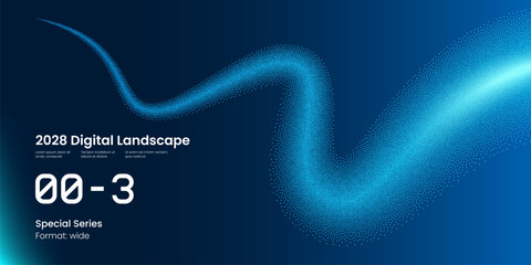 Abstract Tech Dots Digital Technology Blue Vector Shape Background. Artificial Intelligence Big Data Code Wavy Line Spray Flow Concept. Neon Future Science Wave Fiber Connect Backdrop Illustration