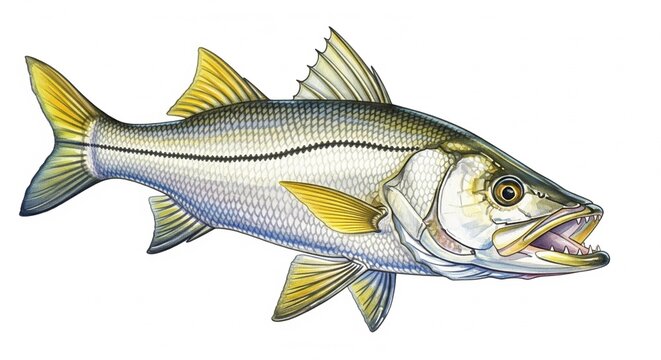 Snook laut fish watercolor, animal fish underwater life, white background