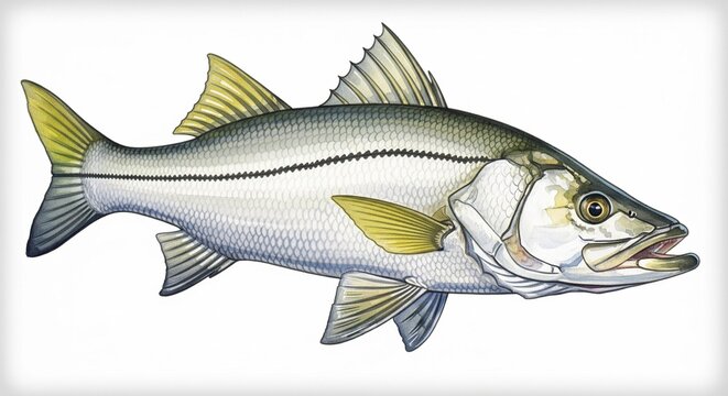 Snook laut fish watercolor, animal fish underwater life, white background