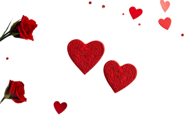 Artistic handmade love card featuring red heart shapes representing passion creativity and warmth isolated on transparent background PNG