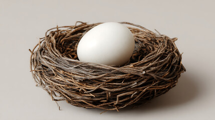 A single white egg in a bird's nest symbolizing new life, hope, and beginnings