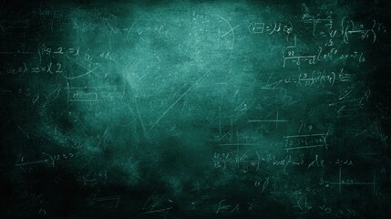 Dark Green Chalkboard Texture with Faint Doodles and Erased Math Equations