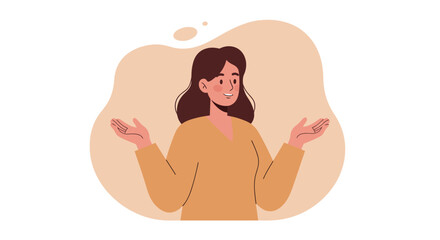Fototapeta premium Cheerful woman gesturing in a minimalist cartoon style on a neutral background