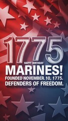 Patriotic Marine Corps Birthday Banner with Bold 1775 Text, Stars, and Rippling Red and Blue US Flag Background