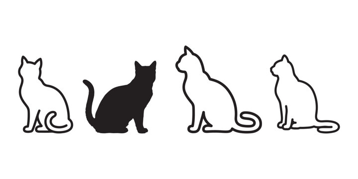 Elegant Cat Silhouettes Set in Black and White Design Vector