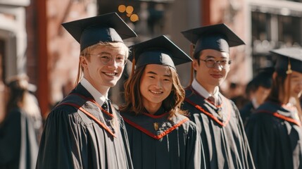 Capturing images of graduates in robes by the university smiling