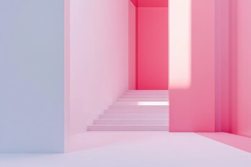 Modern minimalist hallway with pink and blue walls isolated on white background