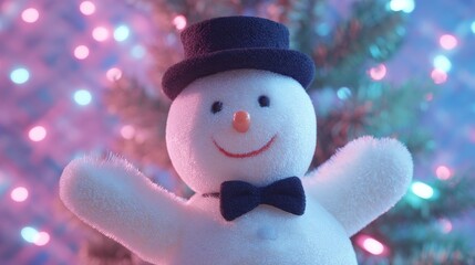 Whimsical snowman gleefully embraces festive luminosity, celebrating Winter Solstice magic and Sinterklaas charm with twinkle-lit allure