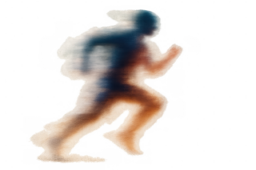 Abstract running human figure with motion blur, symbolizing speed, energy, and dynamic movement on transparent background