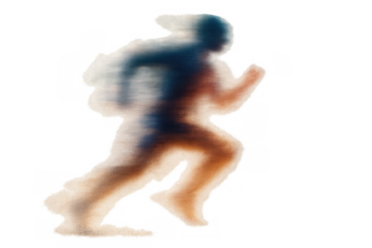 Abstract running human figure with motion blur, symbolizing speed, energy, and dynamic movement on transparent background