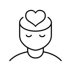 Human head with a heart symbol. Empathy and positive emotions. Love, compassion, mindfulness and positive thinking. Mental health, psychology, harmony and self-care concept. Vector illustration. 