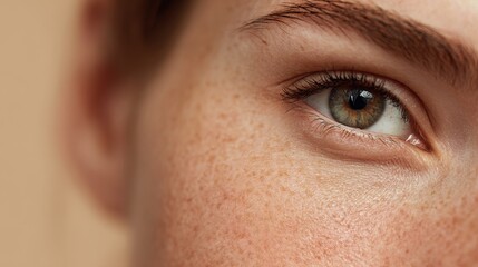 Obraz premium Close up of girl with skin issues gazing at camera against beige background