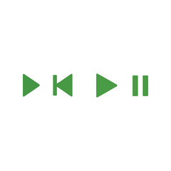 Green media player controls play pause skip forward rewind icons isolated vector