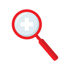 Fototapeta premium Magnifying glass focuses on plus sign zooming in discovering medical solution vector