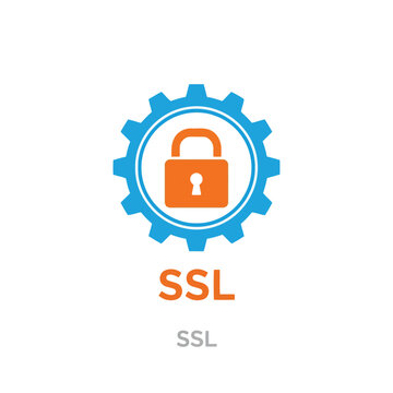 Vector illustration of ssl security icon gear with padlock inside, symbolizing secure connection and data encryption for website or application