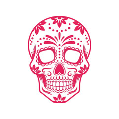 Day of the dead sugar skull mexican calavera art floral design pink white illustration vector