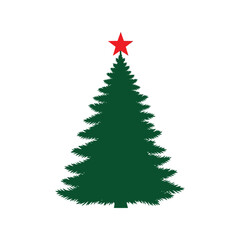 Evergreen christmas tree festive star silhouette isolated holiday celebration design vector