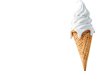 Indulge in creamy soft serve ice cream melting deliciously in a crispy waffle cone, a perfect summer treat.