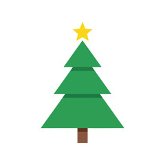 Simple green christmas tree with yellow star top festive holiday decoration isolated vector