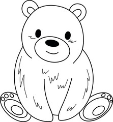 A vector children coloring page with bear drawn in soft friendly outlines, minimal composition, large clear spaces for coloring, perfect for kids print materials. Vector illustration