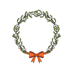 Elegant floral wreath with red bow decorative element for celebrations and holidays vector