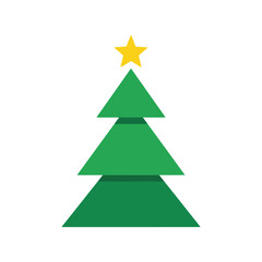 Simple festive green christmas tree icon with yellow star on top celebrating holiday season vector
