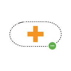 Orange plus sign inside dotted oval with green minus icon symbolizing choice vector
