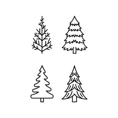Hand drawn pine tree icons set minimalist line art forest evergreen vector collection vector