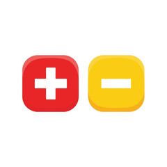 Obraz premium Red plus and yellow minus symbols rounded square buttons icons for choices and decisions vector