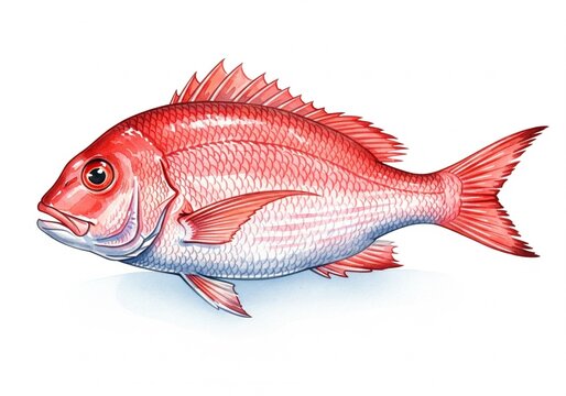 Red Snapper, watercolor, animal fish underwater life, white background