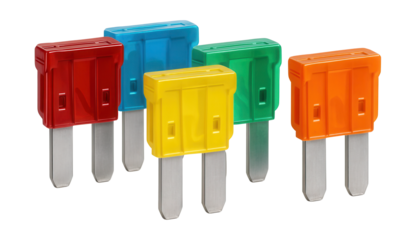 Color-coded fuses for easy identification in residential electrical panels.