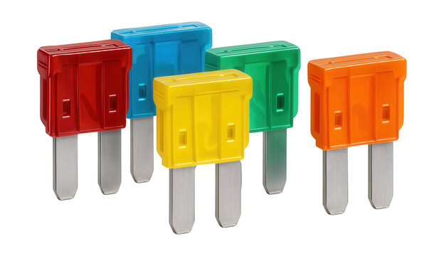 Color-coded fuses for easy identification in residential electrical panels.