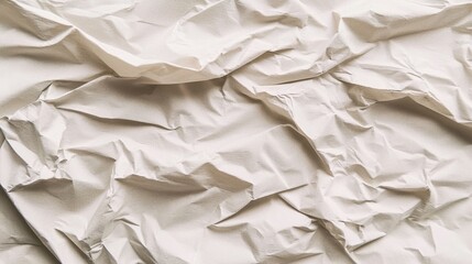 Obraz premium A close-up view of crumpled white paper texture, showcasing its wrinkled and layered appearance. The image highlights the details and tones of the paper.