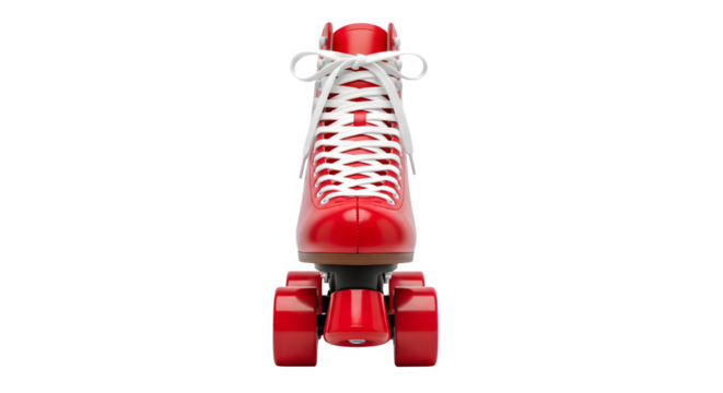 Retro red roller skate with classic white laces for energetic fun, perfect for fitness, recreation and nostalgic themed designs