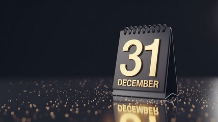 December 31st Calendar Page on Dark Reflective Surface date month
