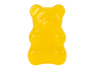 Sweet yellow gummy bear candy isolated on transparent background