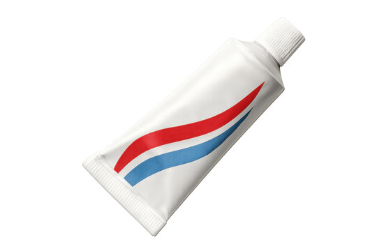 Toothpaste tube with red and blue stripes portraying oral hygiene and fresh breath care, isolated on transparent background