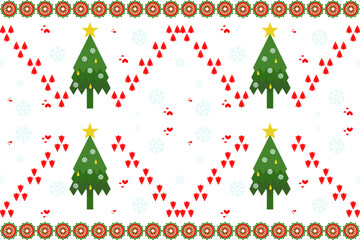 christmas card with christmas tree. seamless geometric ethnic pattern.Native American tribal fabric,design illustration for woven textile printing, xmas, picture books, New Year's gift wrapping paper