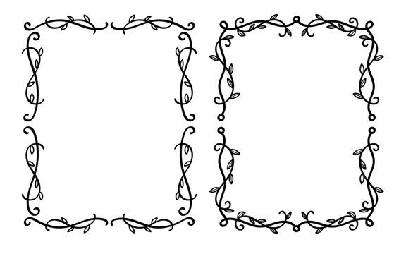 Decorative geometric drawing botanical vertical rectangle border frame collection