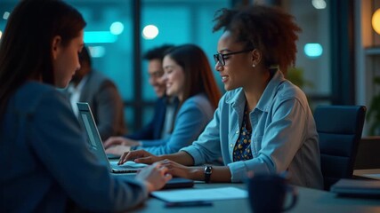 An inspiring scene depicting a diverse group participating in a cyber security course online, arranged in a way that balances elements, with clear copy space for educational branding.