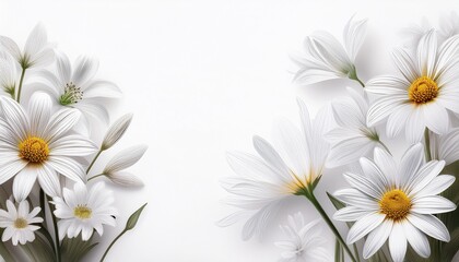 Fototapeta premium a minimalist white flower background with simple elegant line drawings of daisies and lilies on a clean white backdrop offering a refined and sophisticated aesthetic