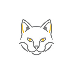 Fototapeta premium Cute cat line art with pink collar and heart tag symbolizing domestic pet love and animal care in minimalist style on white background.