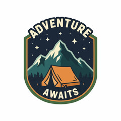 Camping adventure awaits under starry night sky with mountain view.