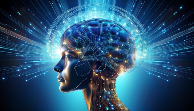 futuristic 3d concept of artificial intelligence showcasing interconnected circuits glowing neural pathways and a digital brain symbolizing ai s role in data processing minimalism clean and clear