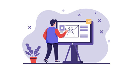 Designer sketching on digital screen in modern workspace with minimalist style