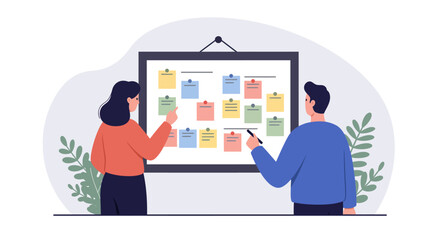 Collaborative planning with team members using a colorful task board