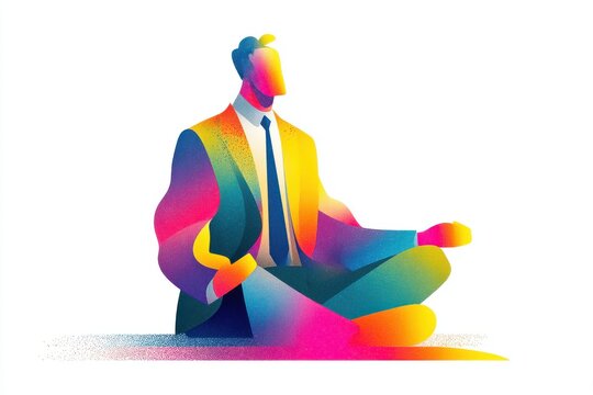 Business mindfulness cartoon office worker thrives in a serene productive workspace